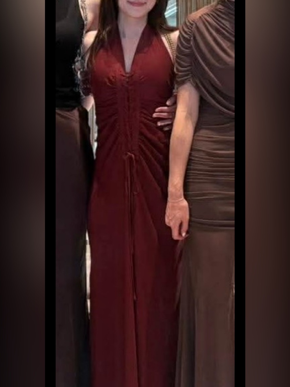Reformation Burgundy Halter Lace-Up Maxi Dress - Size 2 - Picture 3 of 4
